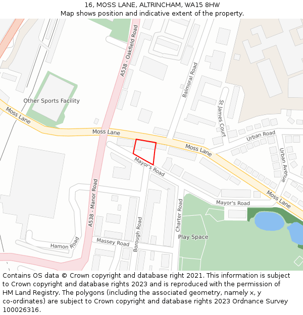16, MOSS LANE, ALTRINCHAM, WA15 8HW: Location map and indicative extent of plot