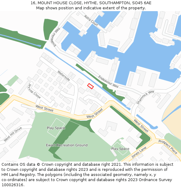 16, MOUNT HOUSE CLOSE, HYTHE, SOUTHAMPTON, SO45 6AE: Location map and indicative extent of plot