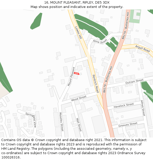 16, MOUNT PLEASANT, RIPLEY, DE5 3DX: Location map and indicative extent of plot