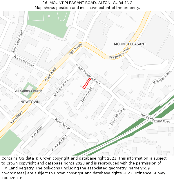 16, MOUNT PLEASANT ROAD, ALTON, GU34 1NG: Location map and indicative extent of plot