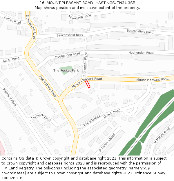16, MOUNT PLEASANT ROAD, HASTINGS, TN34 3SB: Location map and indicative extent of plot