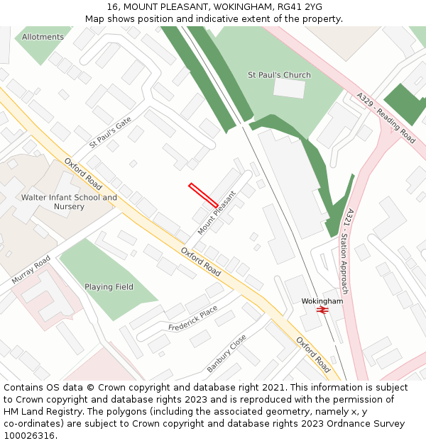 16, MOUNT PLEASANT, WOKINGHAM, RG41 2YG: Location map and indicative extent of plot