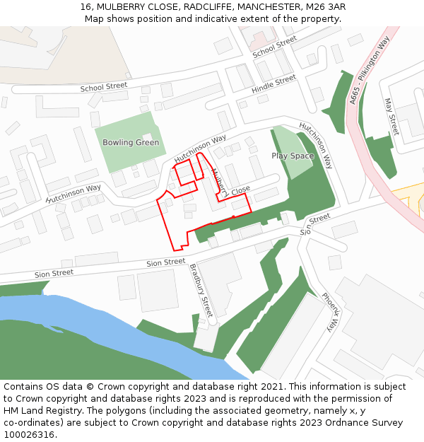 16, MULBERRY CLOSE, RADCLIFFE, MANCHESTER, M26 3AR: Location map and indicative extent of plot