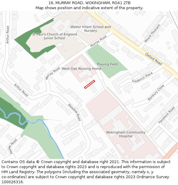 16, MURRAY ROAD, WOKINGHAM, RG41 2TB: Location map and indicative extent of plot