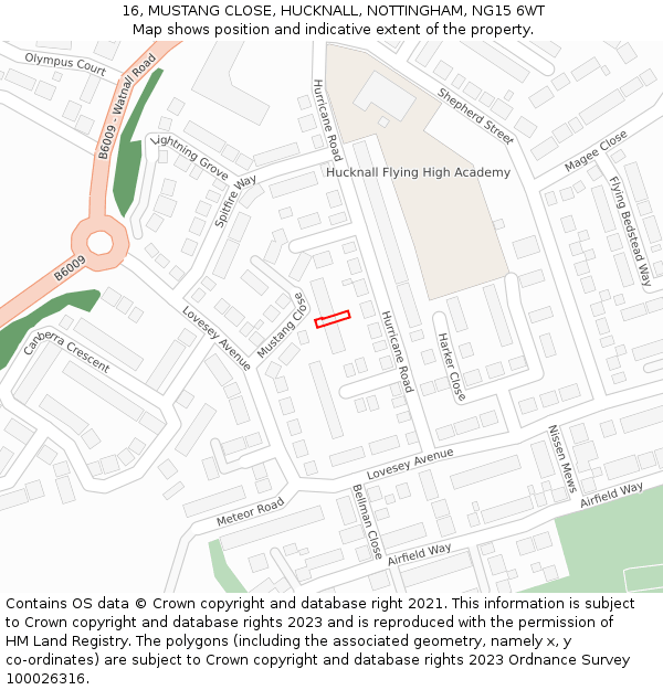 16, MUSTANG CLOSE, HUCKNALL, NOTTINGHAM, NG15 6WT: Location map and indicative extent of plot