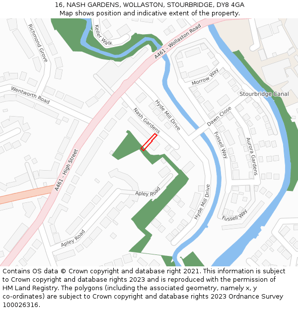 16, NASH GARDENS, WOLLASTON, STOURBRIDGE, DY8 4GA: Location map and indicative extent of plot