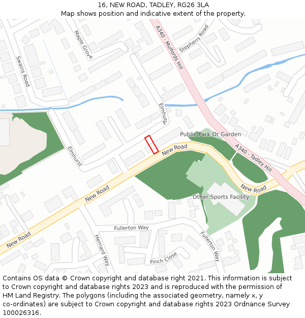 16, NEW ROAD, TADLEY, RG26 3LA: Location map and indicative extent of plot
