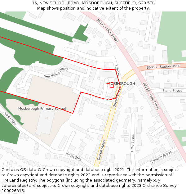 16, NEW SCHOOL ROAD, MOSBOROUGH, SHEFFIELD, S20 5EU: Location map and indicative extent of plot