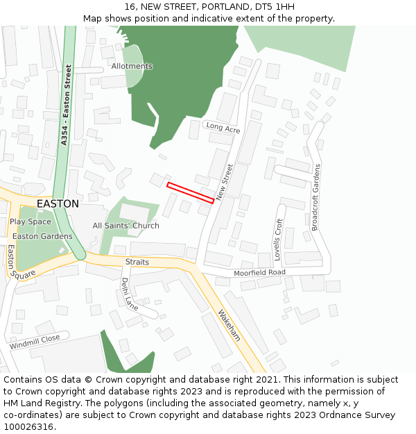 16, NEW STREET, PORTLAND, DT5 1HH: Location map and indicative extent of plot