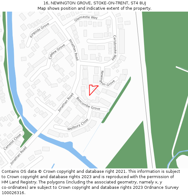 16, NEWINGTON GROVE, STOKE-ON-TRENT, ST4 8UJ: Location map and indicative extent of plot