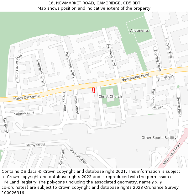 16, NEWMARKET ROAD, CAMBRIDGE, CB5 8DT: Location map and indicative extent of plot