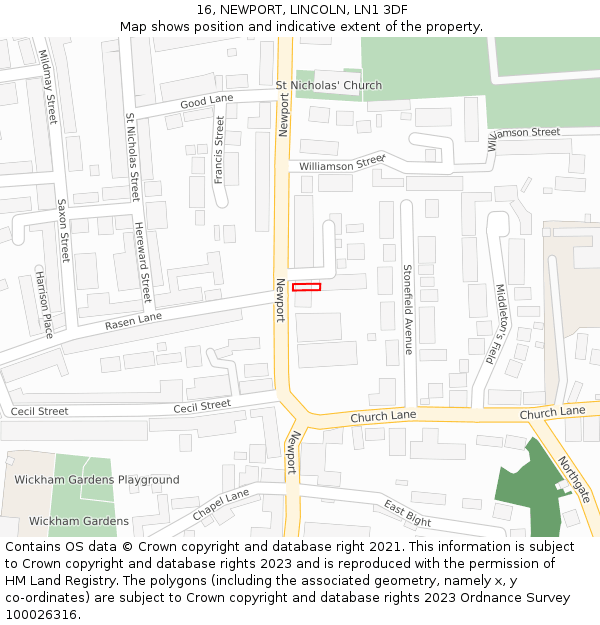 16, NEWPORT, LINCOLN, LN1 3DF: Location map and indicative extent of plot