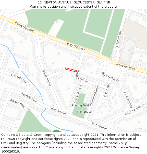 16, NEWTON AVENUE, GLOUCESTER, GL4 4NR: Location map and indicative extent of plot