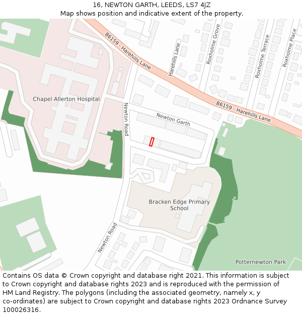 16, NEWTON GARTH, LEEDS, LS7 4JZ: Location map and indicative extent of plot