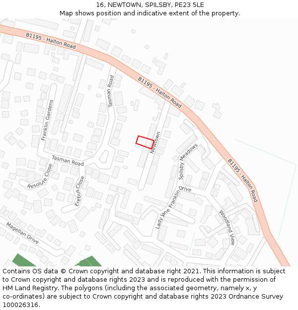 16, NEWTOWN, SPILSBY, PE23 5LE: Location map and indicative extent of plot