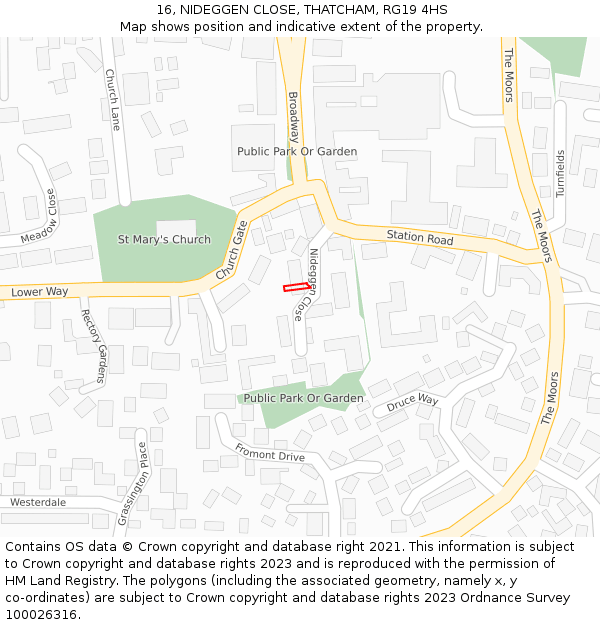 16, NIDEGGEN CLOSE, THATCHAM, RG19 4HS: Location map and indicative extent of plot