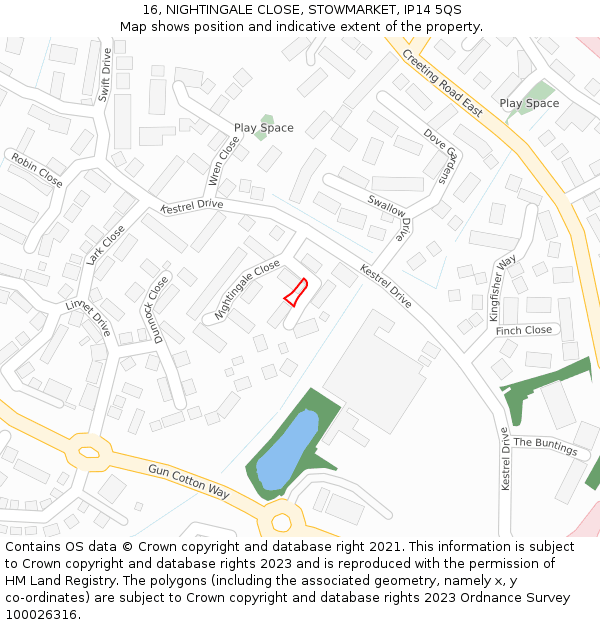 16, NIGHTINGALE CLOSE, STOWMARKET, IP14 5QS: Location map and indicative extent of plot
