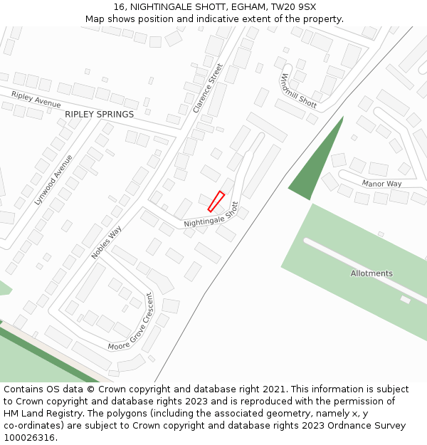 16, NIGHTINGALE SHOTT, EGHAM, TW20 9SX: Location map and indicative extent of plot