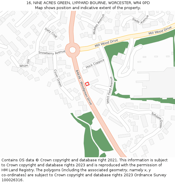 16, NINE ACRES GREEN, LYPPARD BOURNE, WORCESTER, WR4 0PD: Location map and indicative extent of plot