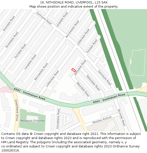 16, NITHSDALE ROAD, LIVERPOOL, L15 5AX: Location map and indicative extent of plot