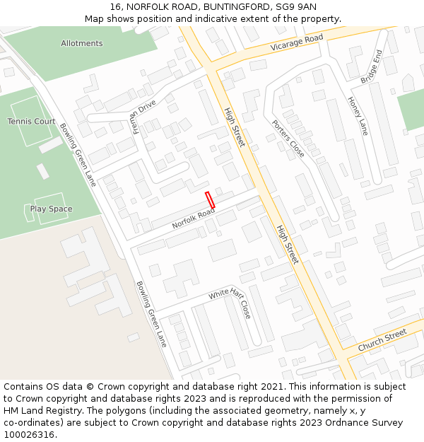 16, NORFOLK ROAD, BUNTINGFORD, SG9 9AN: Location map and indicative extent of plot