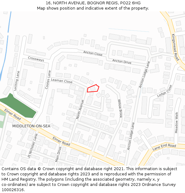 16, NORTH AVENUE, BOGNOR REGIS, PO22 6HG: Location map and indicative extent of plot