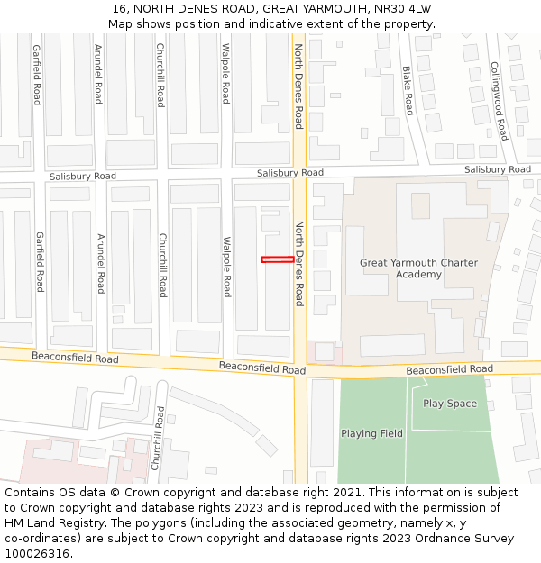 16, NORTH DENES ROAD, GREAT YARMOUTH, NR30 4LW: Location map and indicative extent of plot