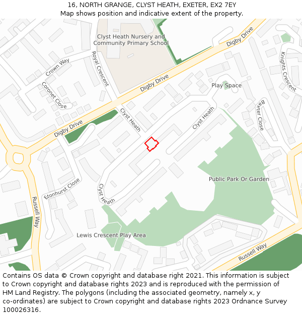 16, NORTH GRANGE, CLYST HEATH, EXETER, EX2 7EY: Location map and indicative extent of plot
