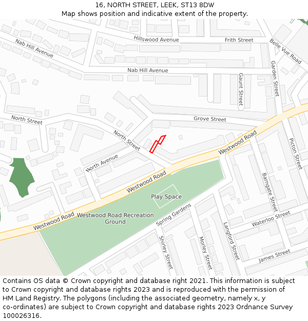 16, NORTH STREET, LEEK, ST13 8DW: Location map and indicative extent of plot