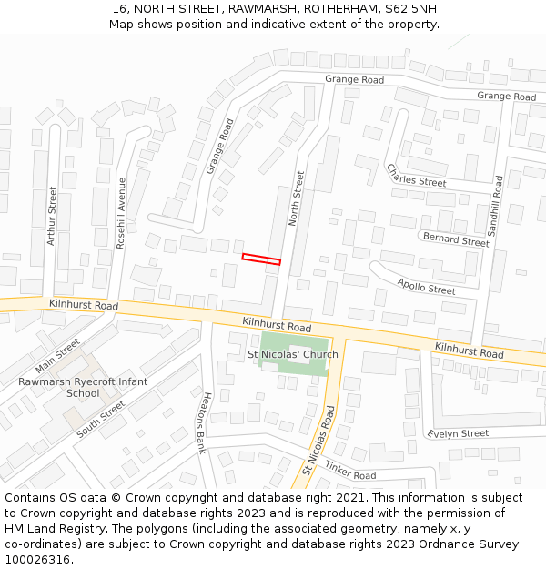 16, NORTH STREET, RAWMARSH, ROTHERHAM, S62 5NH: Location map and indicative extent of plot