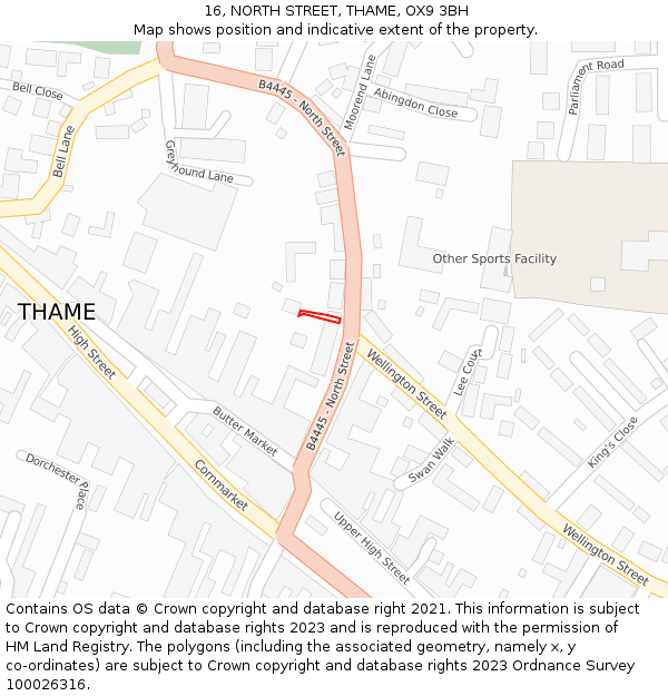 16, NORTH STREET, THAME, OX9 3BH: Location map and indicative extent of plot