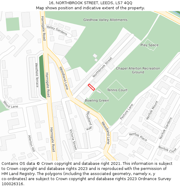 16, NORTHBROOK STREET, LEEDS, LS7 4QQ: Location map and indicative extent of plot