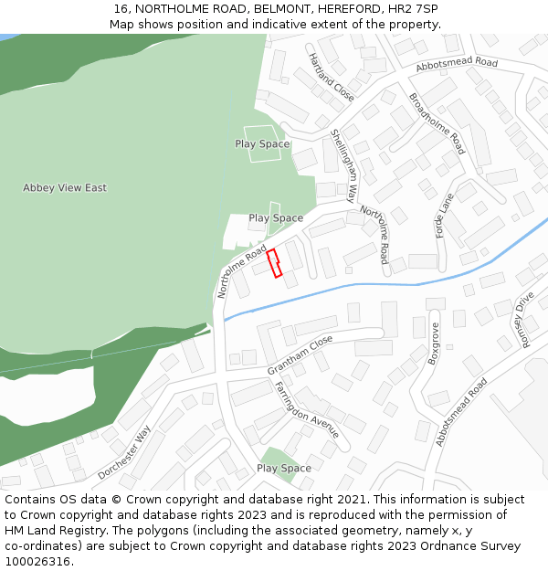 16, NORTHOLME ROAD, BELMONT, HEREFORD, HR2 7SP: Location map and indicative extent of plot
