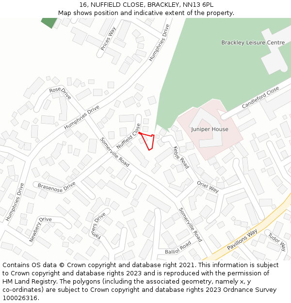 16, NUFFIELD CLOSE, BRACKLEY, NN13 6PL: Location map and indicative extent of plot