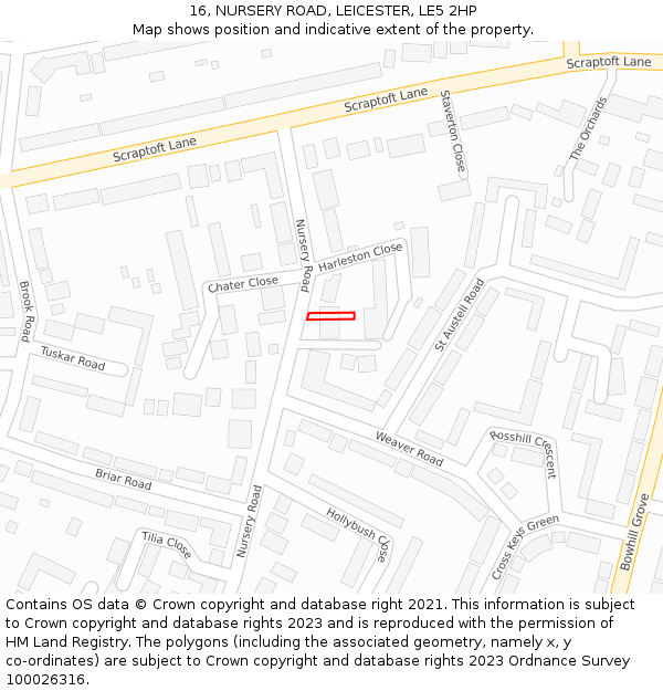 16, NURSERY ROAD, LEICESTER, LE5 2HP: Location map and indicative extent of plot