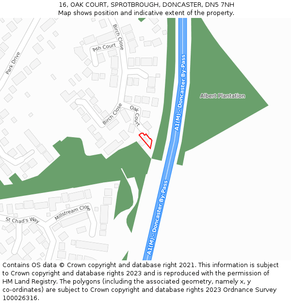 16, OAK COURT, SPROTBROUGH, DONCASTER, DN5 7NH: Location map and indicative extent of plot