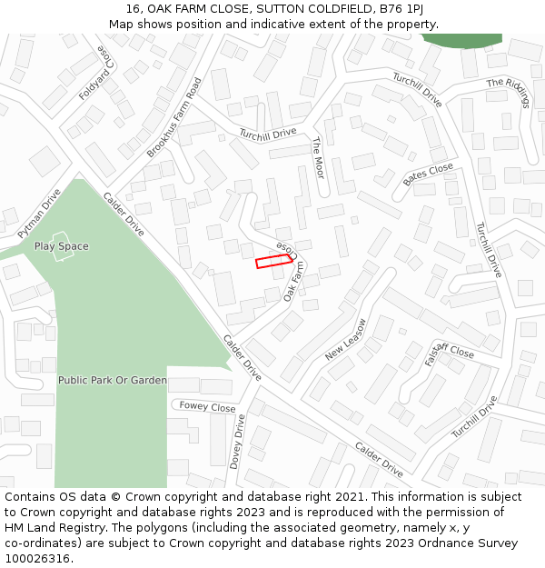 16, OAK FARM CLOSE, SUTTON COLDFIELD, B76 1PJ: Location map and indicative extent of plot