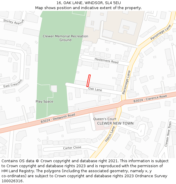 16, OAK LANE, WINDSOR, SL4 5EU: Location map and indicative extent of plot