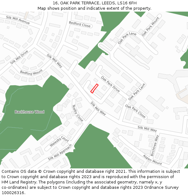 16, OAK PARK TERRACE, LEEDS, LS16 6FH: Location map and indicative extent of plot