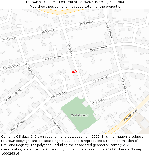 16, OAK STREET, CHURCH GRESLEY, SWADLINCOTE, DE11 9RA: Location map and indicative extent of plot