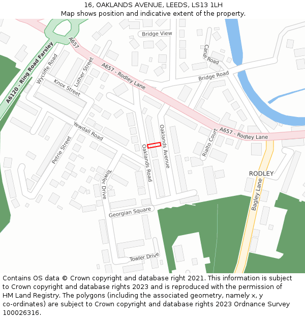 16, OAKLANDS AVENUE, LEEDS, LS13 1LH: Location map and indicative extent of plot