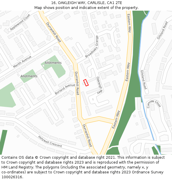 16, OAKLEIGH WAY, CARLISLE, CA1 2TE: Location map and indicative extent of plot