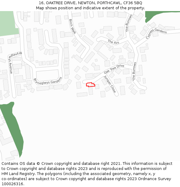 16, OAKTREE DRIVE, NEWTON, PORTHCAWL, CF36 5BQ: Location map and indicative extent of plot
