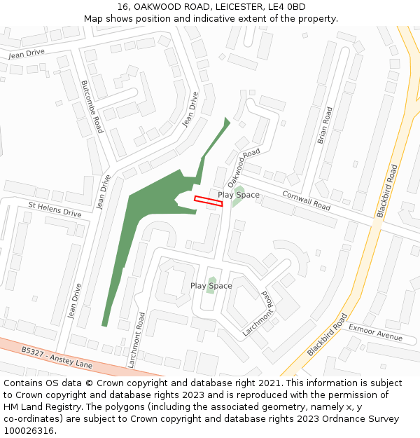 16, OAKWOOD ROAD, LEICESTER, LE4 0BD: Location map and indicative extent of plot