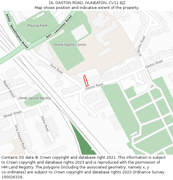 16, OASTON ROAD, NUNEATON, CV11 6JZ: Location map and indicative extent of plot