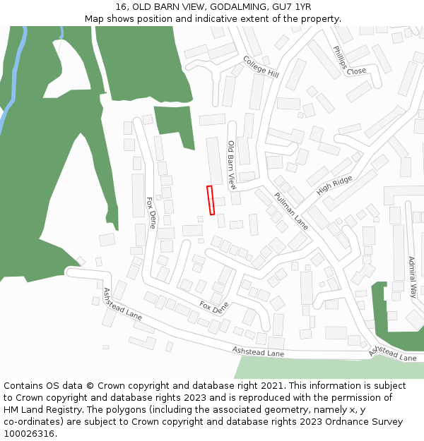 16, OLD BARN VIEW, GODALMING, GU7 1YR: Location map and indicative extent of plot