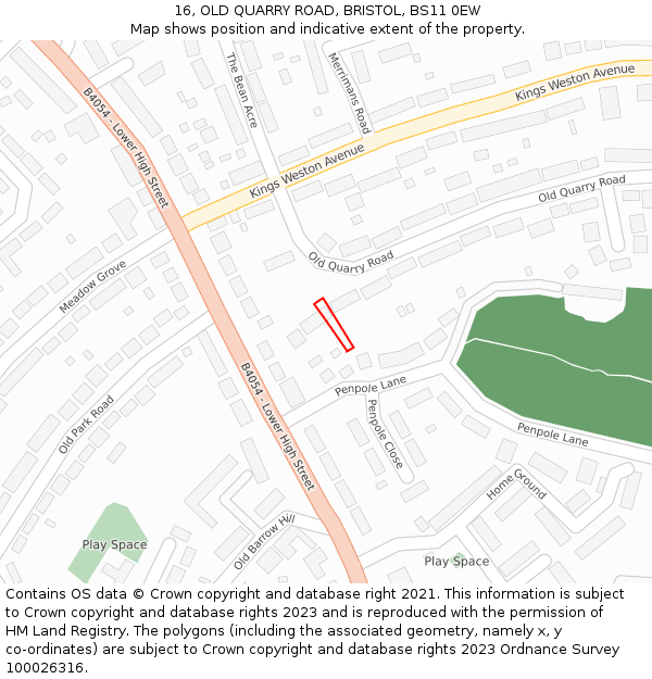 16, OLD QUARRY ROAD, BRISTOL, BS11 0EW: Location map and indicative extent of plot