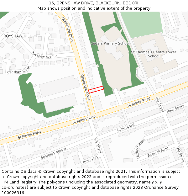 16, OPENSHAW DRIVE, BLACKBURN, BB1 8RH: Location map and indicative extent of plot