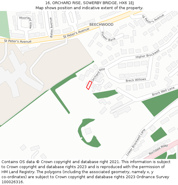 16, ORCHARD RISE, SOWERBY BRIDGE, HX6 1EJ: Location map and indicative extent of plot