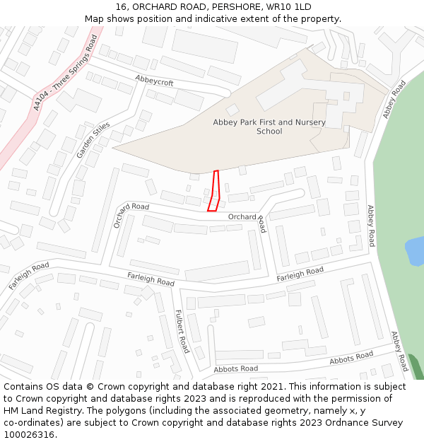 16, ORCHARD ROAD, PERSHORE, WR10 1LD: Location map and indicative extent of plot